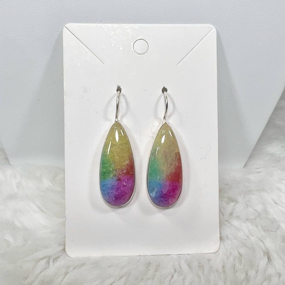 Beautiful 🌈💗 925 Rainbow Solar Quartz Hearts Large Gemstone Necklace Earrings - Picture 8 of 9